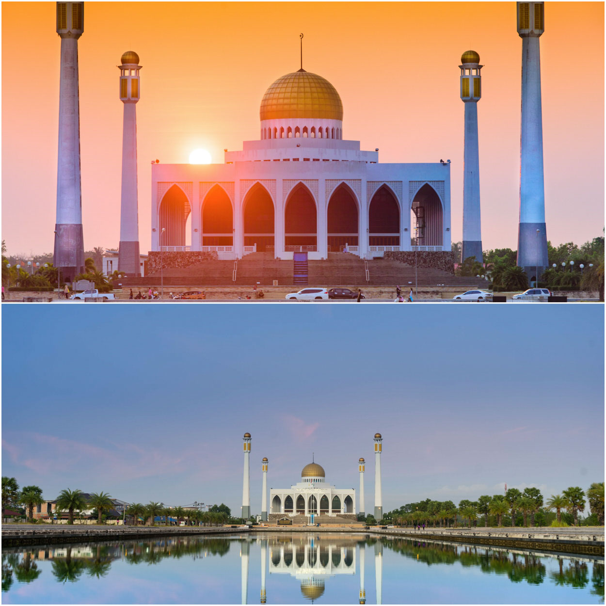 Grand Mosque มัสยิดกลางสงขลา ที่เที่ยวสงขลาเชิงวัฒนธรรมที่สวยงาม เย็นๆ สามารถเก็บรูปขณะที่ดวงอาทิตย์ตกด้านหน้ามัสยิดได้อีกด้วย